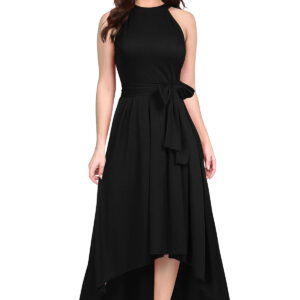 Lady Jackson Noir Flow Maxi dress, a sleek black halter neck maxi with a graceful silhouette, perfect for casual and party occasions.