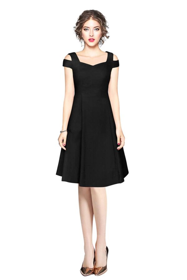 Black Off-Shoulder V-Neck Knee-Length Dress