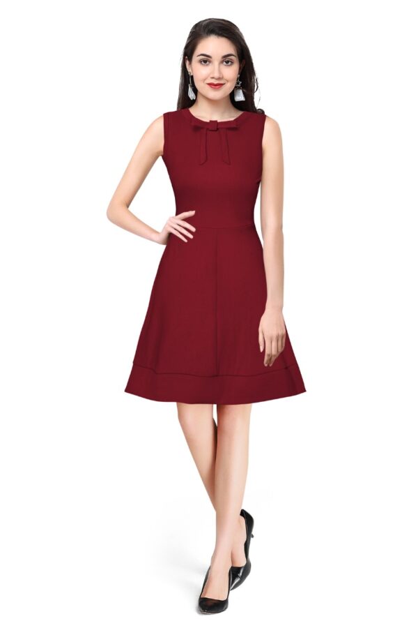 Maroon Sleeveless Round-Neck Knee-Length Dress