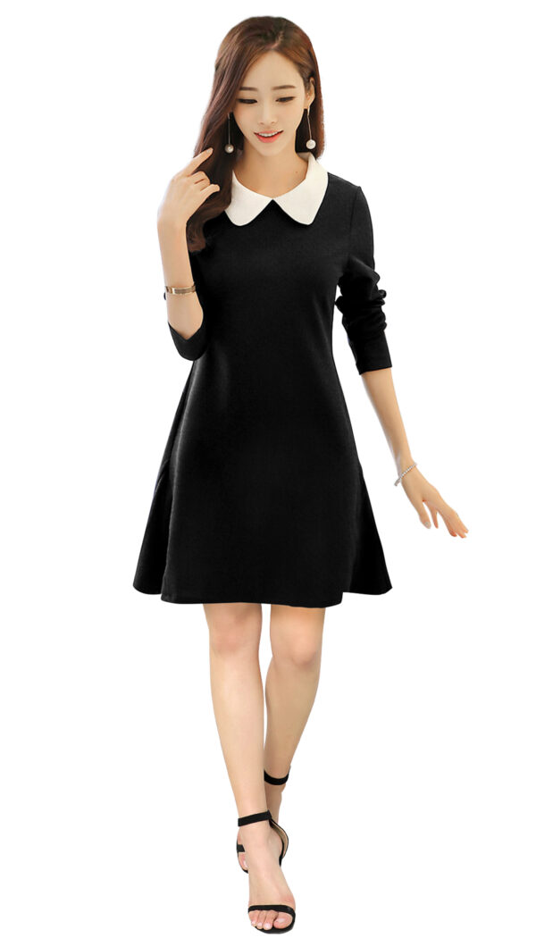 Black Collared Knee-Length Dress