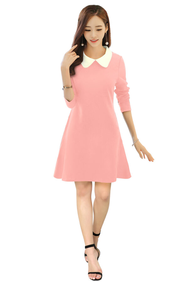 Peach Collared Knee-Length Dress