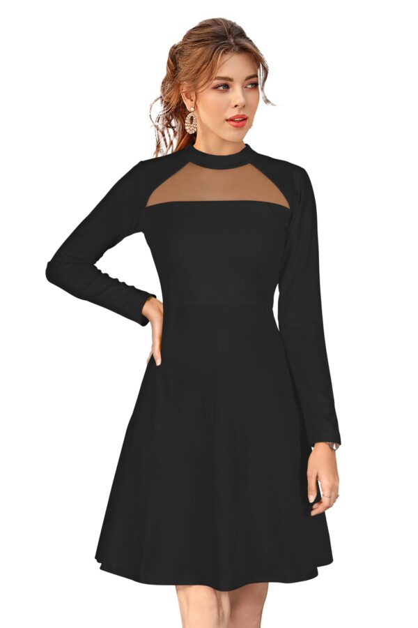 Elegant Black Full-Sleeve Stretchable Fit & Flare Dress