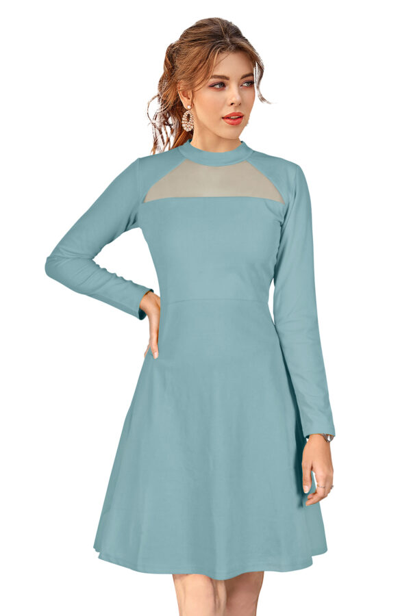 Elegant Pista Full-Sleeve Stretchable Fit & Flare Dress