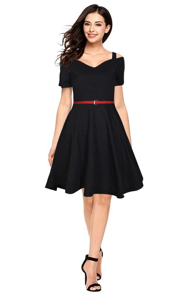 Black Fit & Flare Knee-Length Dress
