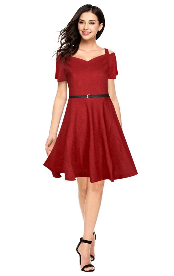 Maroon Fit & Flare Knee-Length Dress