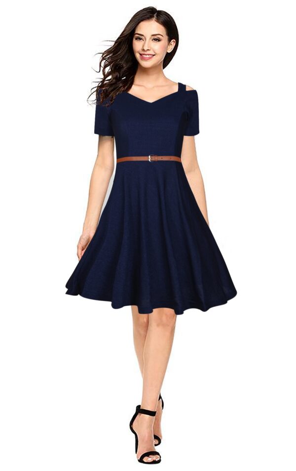 Navy Blue Fit & Flare Knee-Length Dress
