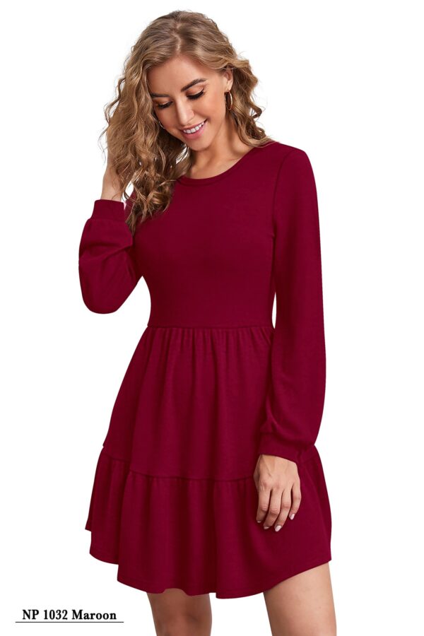 Timeless Maroon Full-Sleeve Fit & Flair Dress
