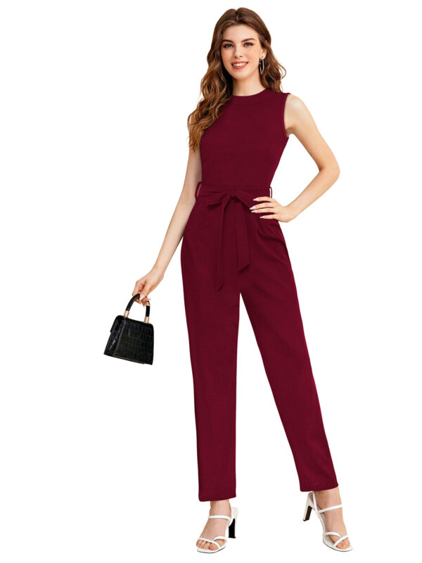 Stretchable Maroon Sleeveless Jumpsuit