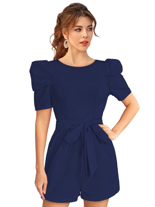 Puff Sleeve Navy Blue Short Dress