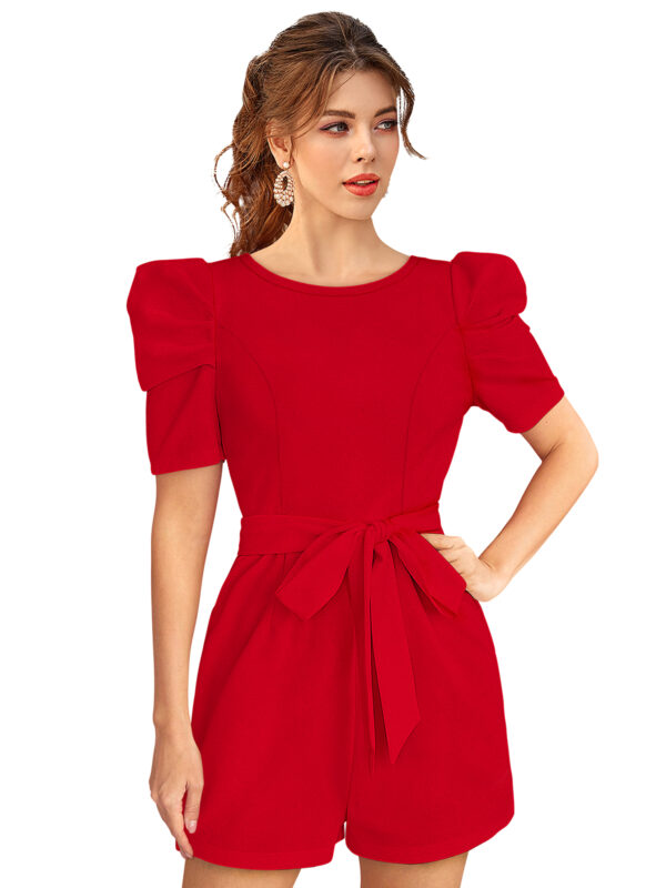 Puff Sleeve Red Short Jumpsuit