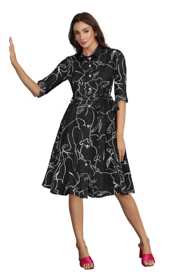 Black Printed Shirt Collar Women's Dress