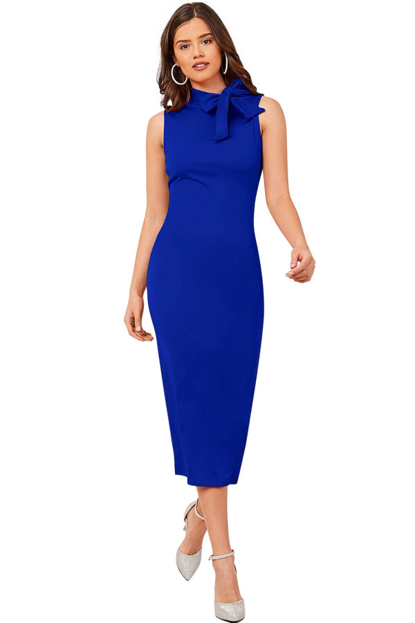 Classic Royal Blue Sleeveless Round-Neck Bodycon Dress
