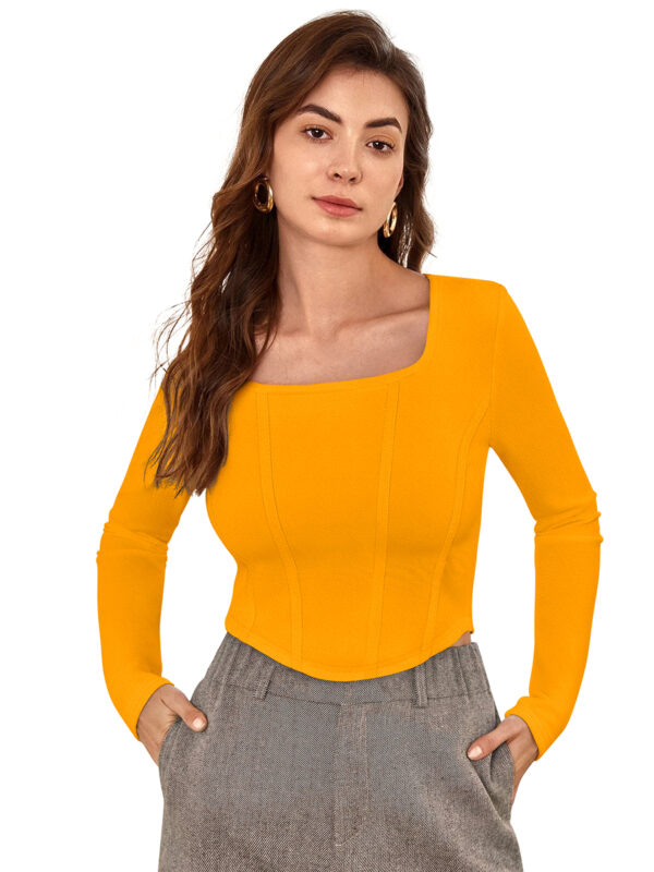 Yellow Square Neck Full Sleeves Top