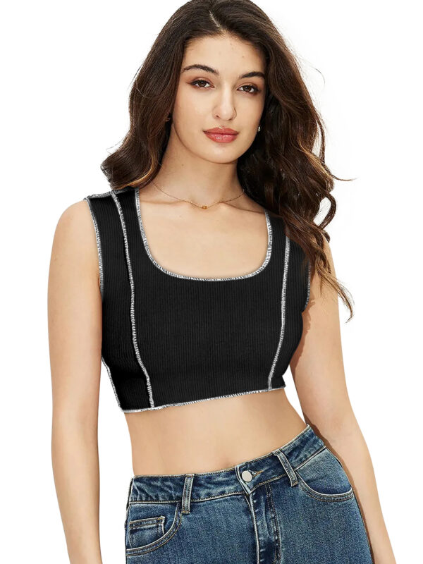 Sleeveless Solid Black Square Neck Top