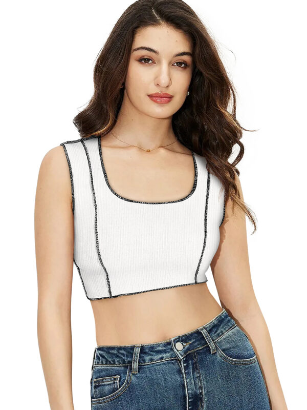 Sleeveless Solid White Square Neck Top