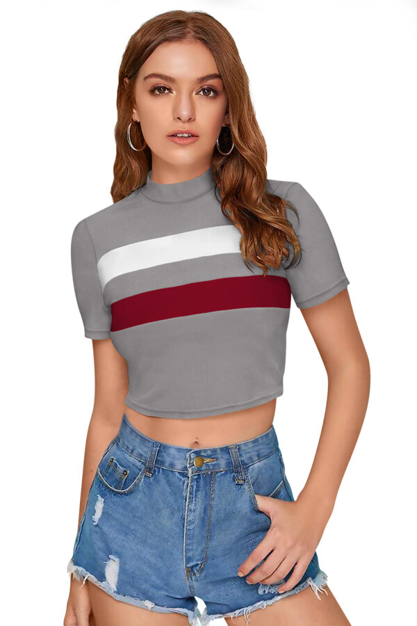 Grey & Maroon Half Sleeve Top