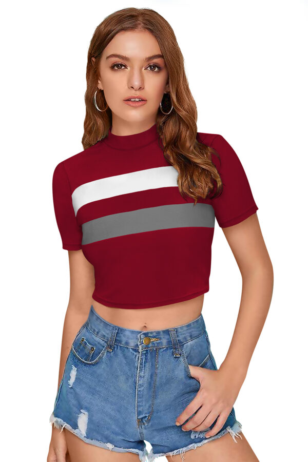 Maroon & Grey Half Sleeve Top