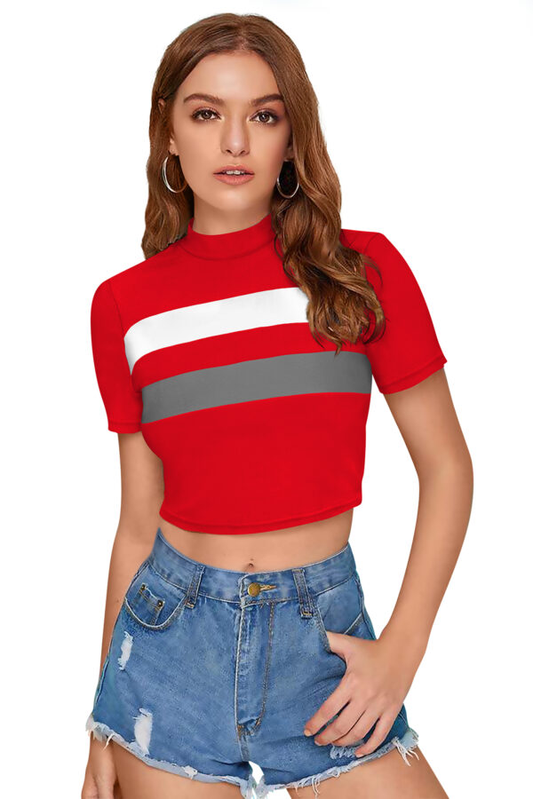 Red & Grey Half Sleeve Top