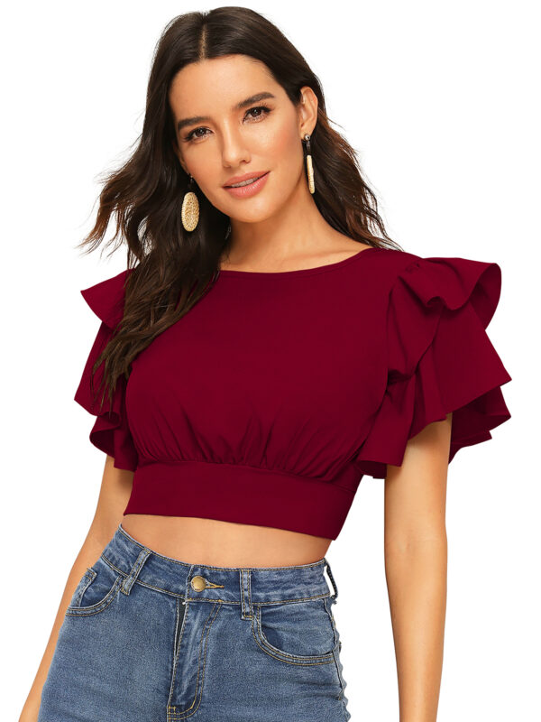 Maroon Round Neck Tops