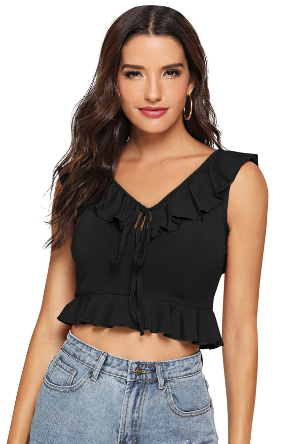 Black Ruffle Neck Top