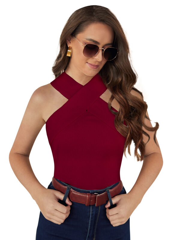 Maroon Sleeveless V-neck Top