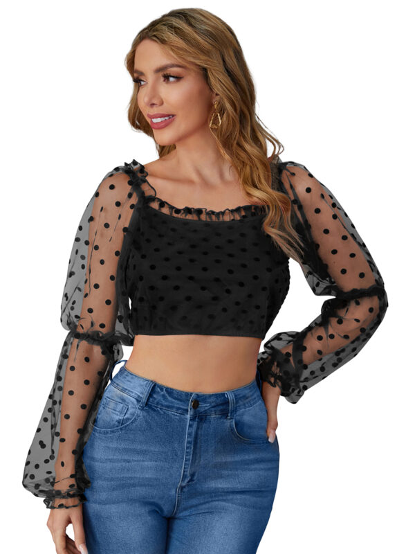 Black Full Sleeves Square Neck Top