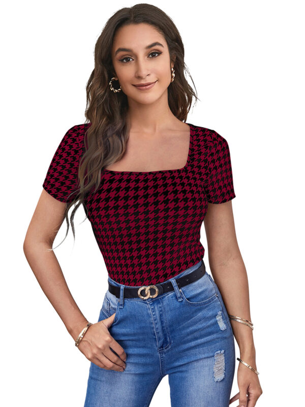 Maroon Short Sleeves Square Neck T-Shirt