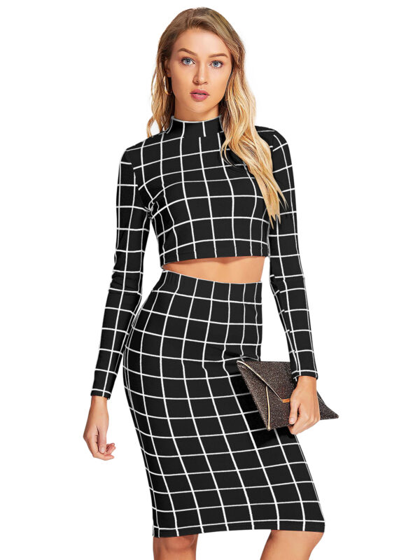 Black Checkered Pattern Skirt Top