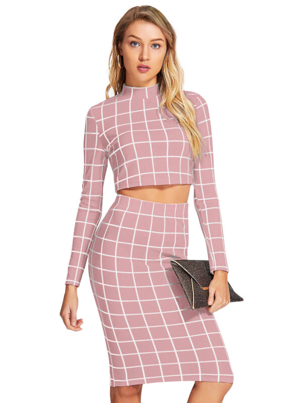 Pink Checkered Pattern Skirt Top
