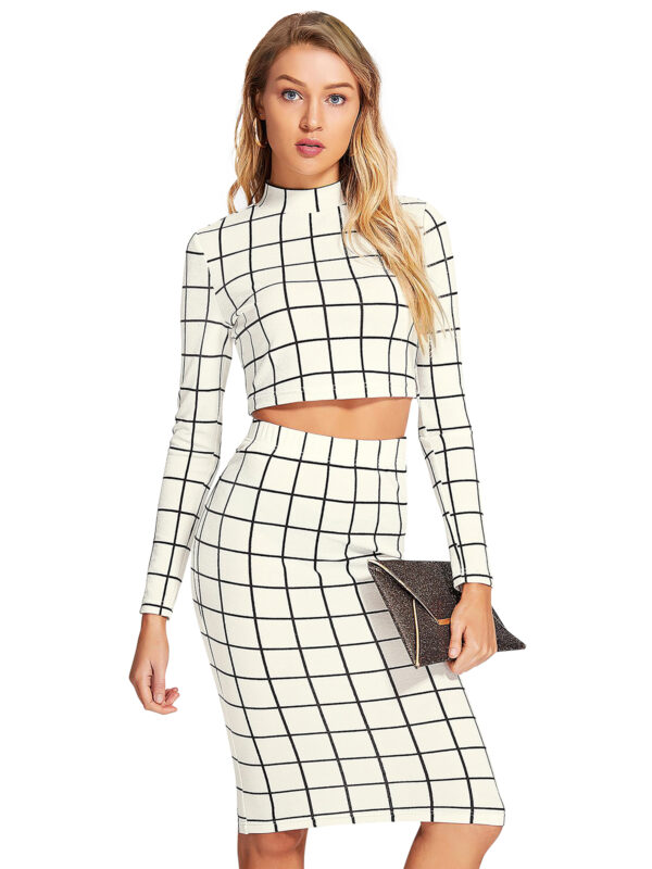 White Checkered Pattern Skirt Top