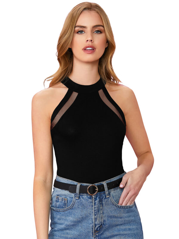 Halter Neck Black Sleeveless T-Shirt