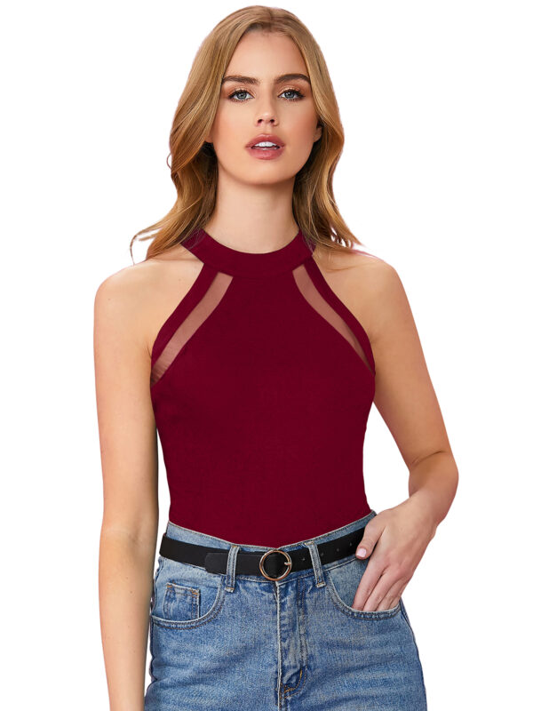 Halter Neck Maroon Sleeveless T-Shirt