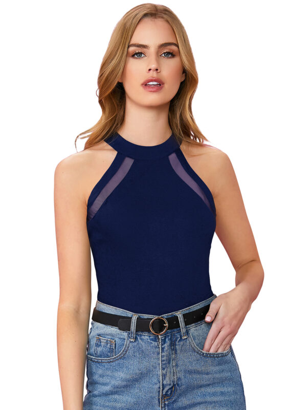 Halter Neck Navy Blue Sleeveless T-Shirt