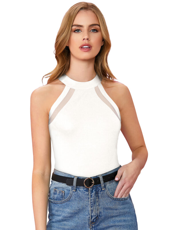 Halter Neck White Sleeveless T-Shirt